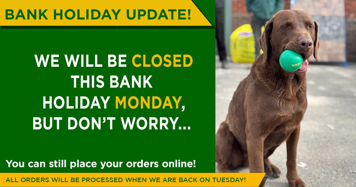 thorncliffebs's tweet image. We’re pawsing for the Bank Holiday! 🐾
We'll be closed Monday 5th May for the Bank Holiday — back to normal Tuesday!
Enjoy your weekend!

#Thorncliffe #BuildingSupplies #BankHoliday #OpeningHours
