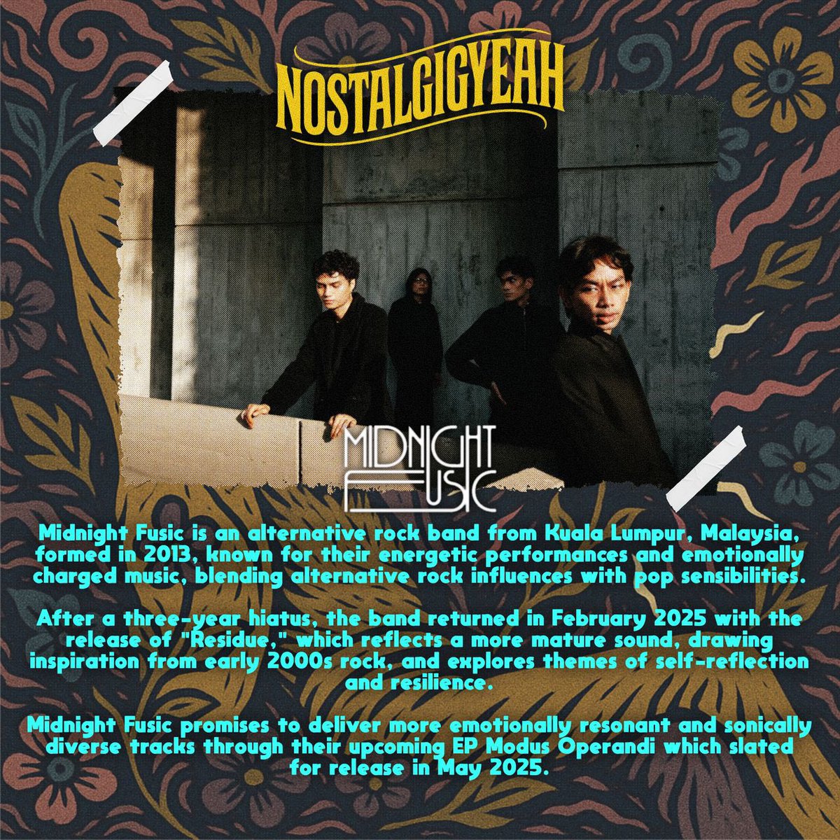 Band <a href="/pesawat/">PESAWAT</a> buat comeback. @latenightfrequency &amp; <a href="/midnightfusic/">Midnight Fusic</a> perform lagu2 baru. DJ/Producer Quint spin drum&amp;bass

#NOSTALGIGYEAH tiket dah terjual 100, tinggal lagi 100 sahaja lagi. Whatsapp 0193042219 to get yours now!