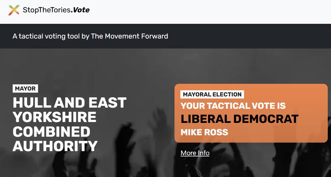 a reminder for those who can vote for the Hull and East Yorkshire Mayor - the tactical vote to stop Reform is to vote for Mike Ross the Lib Dem Candidate