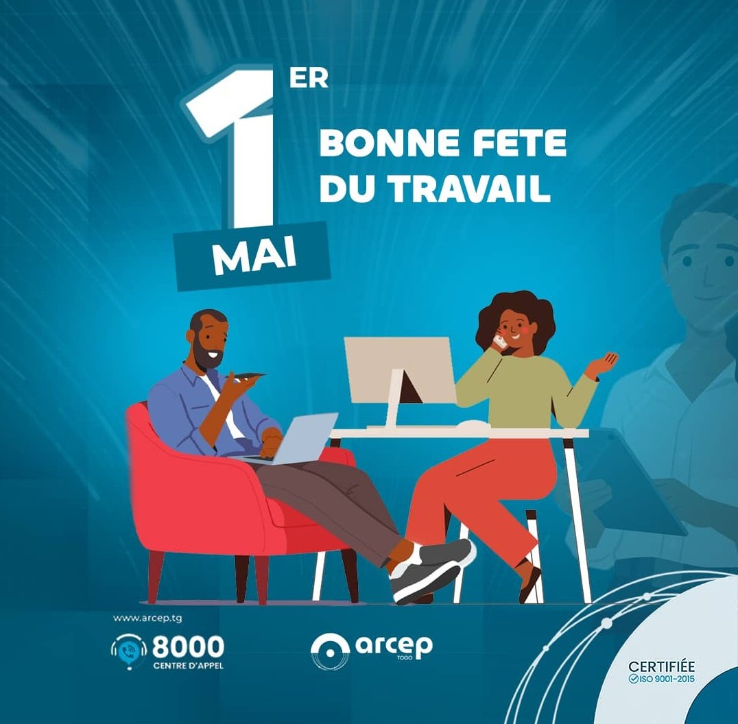 &lt;&lt;La chance aide parfois,le travail toujours &gt;&gt;
L'ARCEP souhaite à tout son personnel,à tous les travailleurs Togolais et d'ailleurs une excellente fête 🥳 du travail.
#ArcepTogo #fêtedutravail #1erMai2025