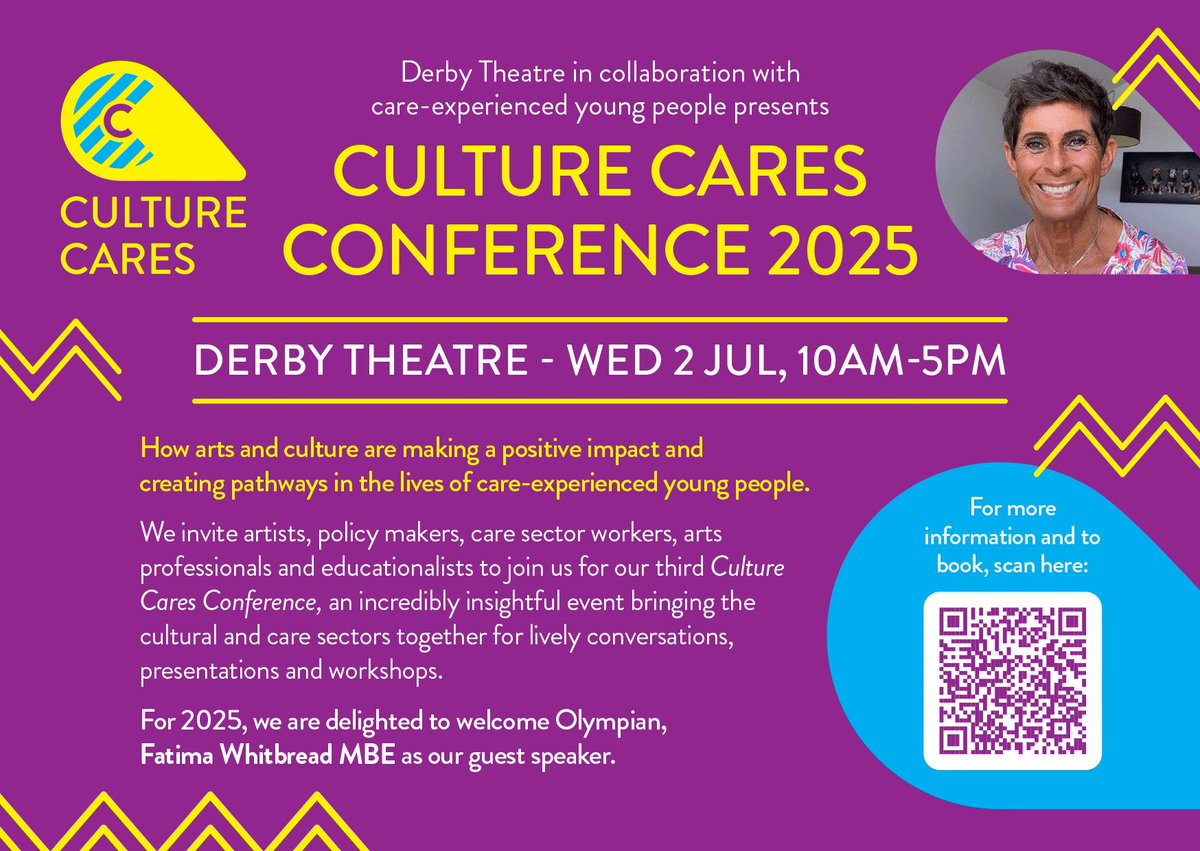 ACE Midlands (@ace_midlands) on Twitter photo 📢Do you work with, or create work for, care-experienced young people?
Join <a href="/derbytheatre/">Derby Theatre</a> on 2 July for their Culture Cares conference, featuring Olympian <a href="/FatimaWh1tbread/">Fatima Whitbread</a> as keynote speaker
Find out more and book your ticket 🎟️
derbytheatre.co.uk/event/culture-… 📢Do you work with, or create work for, care-experienced young people?
Join <a href="/derbytheatre/">Derby Theatre</a> on 2 July for their Culture Cares conference, featuring Olympian <a href="/FatimaWh1tbread/">Fatima Whitbread</a> as keynote speaker
Find out more and book your ticket 🎟️
derbytheatre.co.uk/event/culture-…