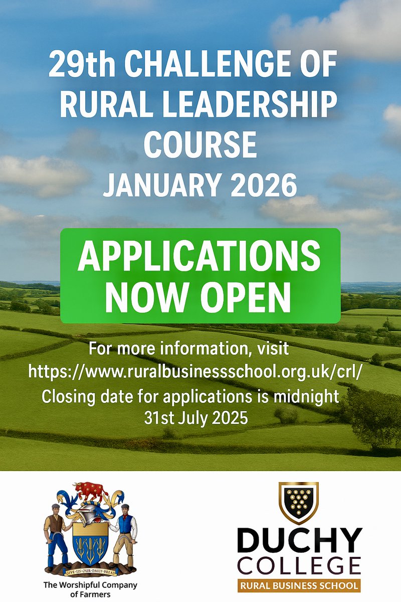 Farmersâ Alumni (@wcfalumni) on Twitter photo The <a href="/FarmersCompany/">The Farmers Company</a> is delighted to commence applications for the 29th Challenge of Rural Leadership - under the tutelage of <a href="/DuchyCollege/">Duchy College</a> <a href="/duchyRBS/">RuralBusinessSchool</a> School - to take place during January 2026 at Dartington Hall, Totnes, Devon.
For more information on programme content, dates The <a href="/FarmersCompany/">The Farmers Company</a> is delighted to commence applications for the 29th Challenge of Rural Leadership - under the tutelage of <a href="/DuchyCollege/">Duchy College</a> <a href="/duchyRBS/">RuralBusinessSchool</a> School - to take place during January 2026 at Dartington Hall, Totnes, Devon.
For more information on programme content, dates