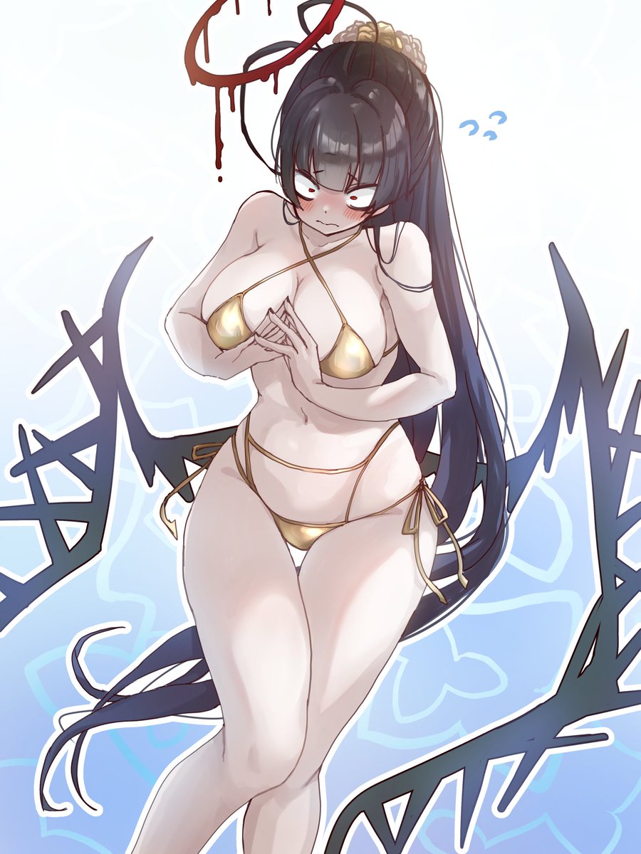 剣先ツルギ 「金ビキニも似合うね GW後半も頑張れそうだよ #ブルアカ #金ビキニ」|こめなのイラスト