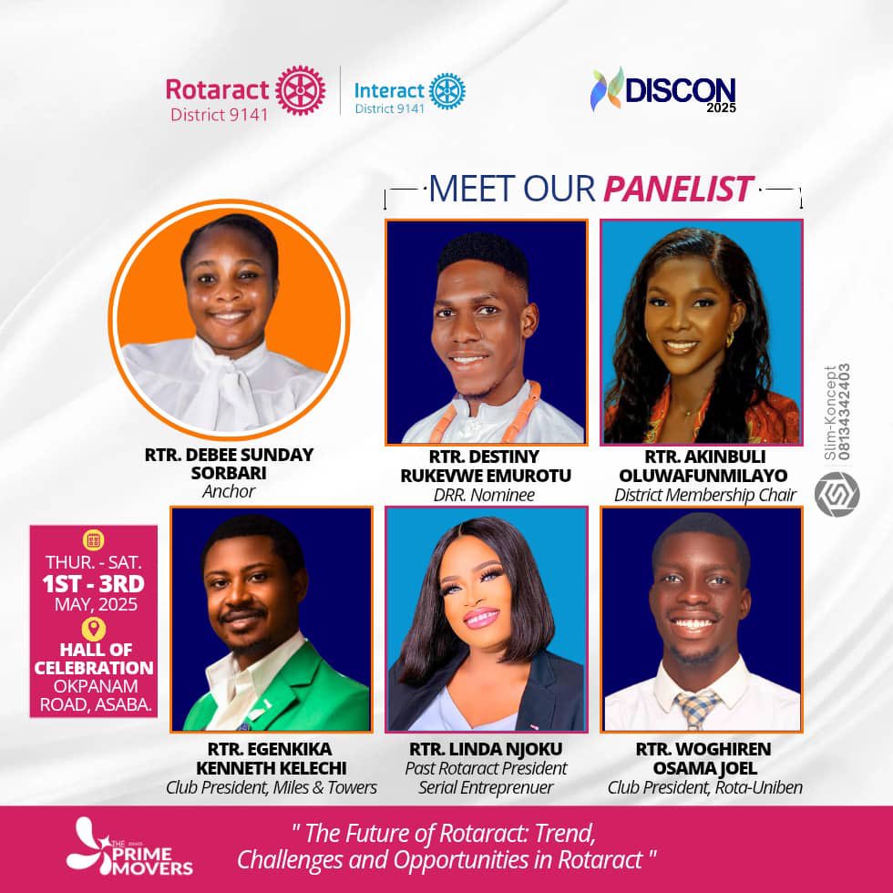 DISCON 2025 PANEL
The Future of Rotaract: Trends. Challenges. Opportunities.

🎙️5 Panelists | 1 Moderator | 1 Goal
Don’t miss it!

#DISCON2025 #RotaractFuture