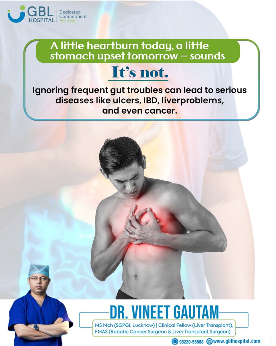 HospitalGbl's tweet image. A little heartburn today, some bloating tomorrow sounds minor, right? It’s not. Frequent digestive issues are your gut’s way of waving a red flag.
Contact us: 9522055588
..
..
#guthealth #digestionmatters #heartburnrelief #stomachissues #liverhealth #drvineetgautam #indore