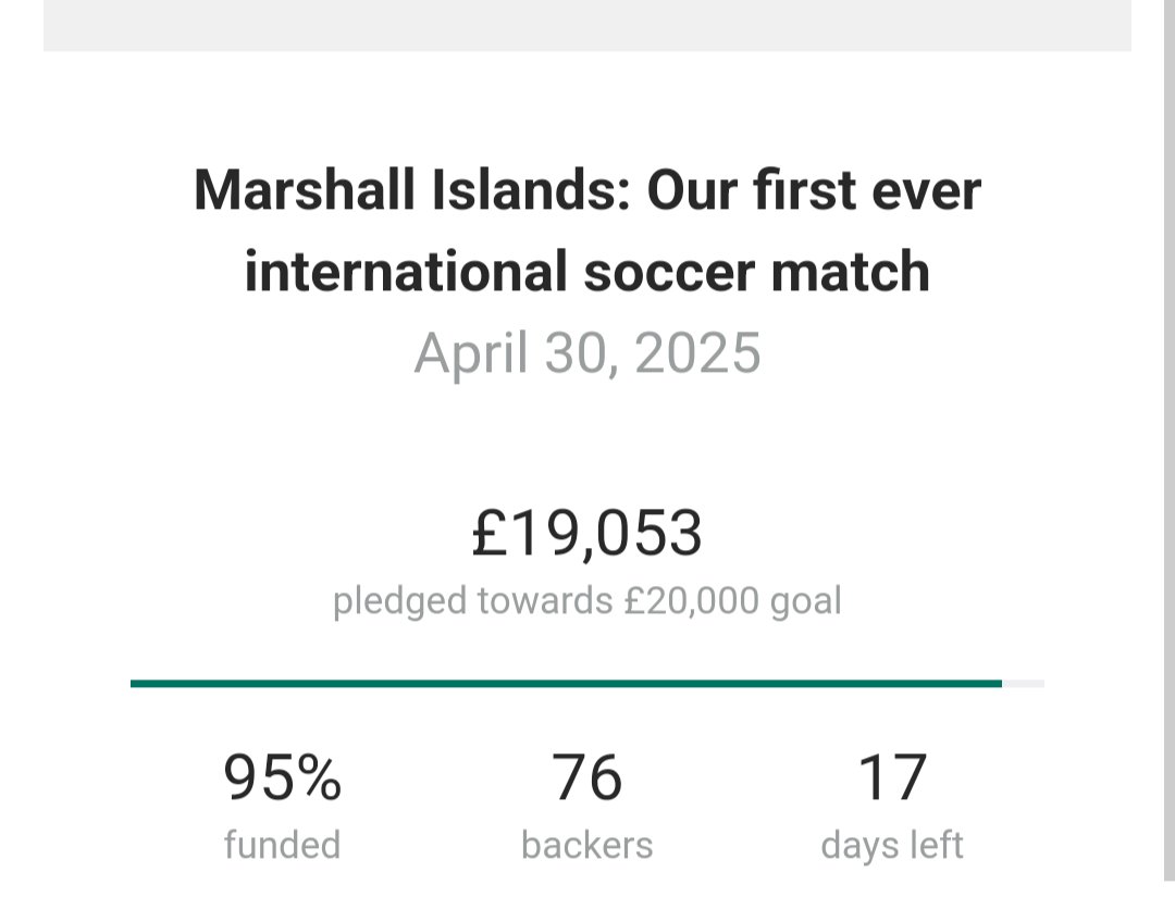Justin Walley (@justinwalley10) on Twitter photo Fantastic to see our Kickstarter getting very close to our target figure for our plans to play the Marshall Islands first-ever international football match in August Fantastic to see our Kickstarter getting very close to our target figure for our plans to play the Marshall Islands first-ever international football match in August