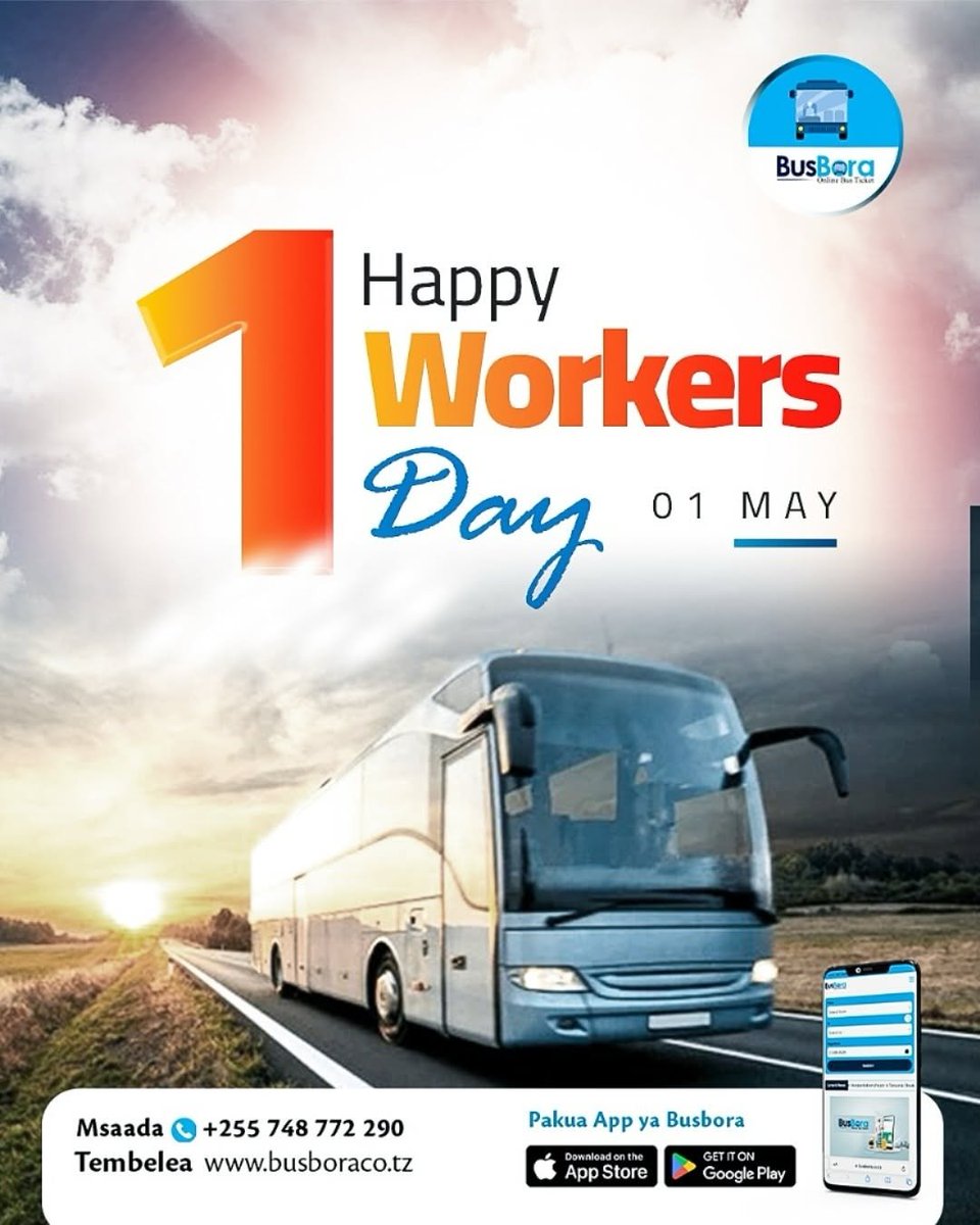 BusWorldTZ's tweet photo. Heri ya Siku ya Wafanyakazi Duniani.
๐ https://t.co/WZN4y3aYir App : https://t.co/mNhC3EsrJA
#busbora #katatiketipopoteulipo
#Laborday2025 #busworldtanzania https://t.co/jmpVzvLy2A