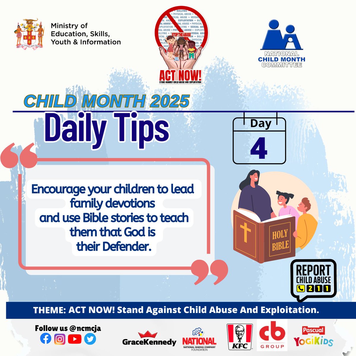 ncmcja's tweet photo. May is Child Month! 🎉

We're excited to kick off the celebration by sharing Days 1–4 of our Child Month Daily Tips!

Help spread the word—share these tips on your platforms and celebrate our children all month long.

#ChildMonth #NCMCJA #ChildMonth2025 https://t.co/Z101g59GCK