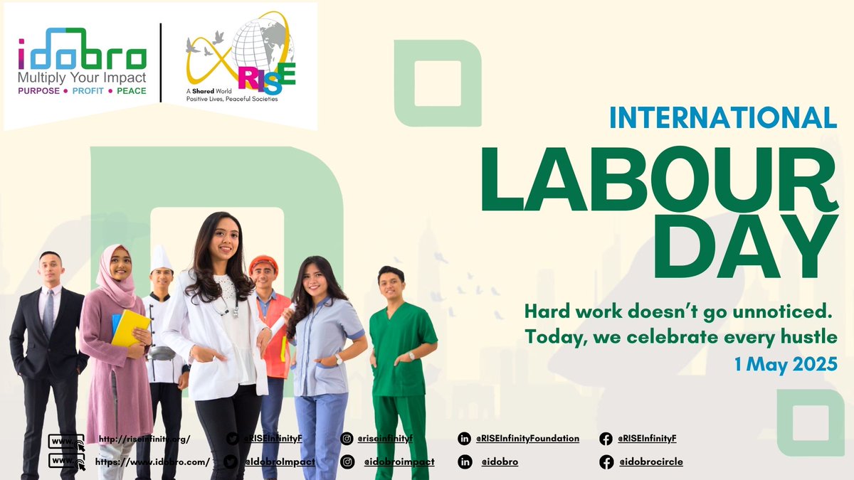 IdobroImpact's tweet photo. Happy #LabourDay! 👏 Today, we honor the workers who shape our world with dedication and passion. Let's celebrate every hustle and uplift those who drive progress. 💙
📅 1 May 2025
🔗https://t.co/rAAWYTy5X5
#CelebrateEveryHustle #HardWorkMatters #RISEInfinityF #idobroImpact https://t.co/ciynS1eudK