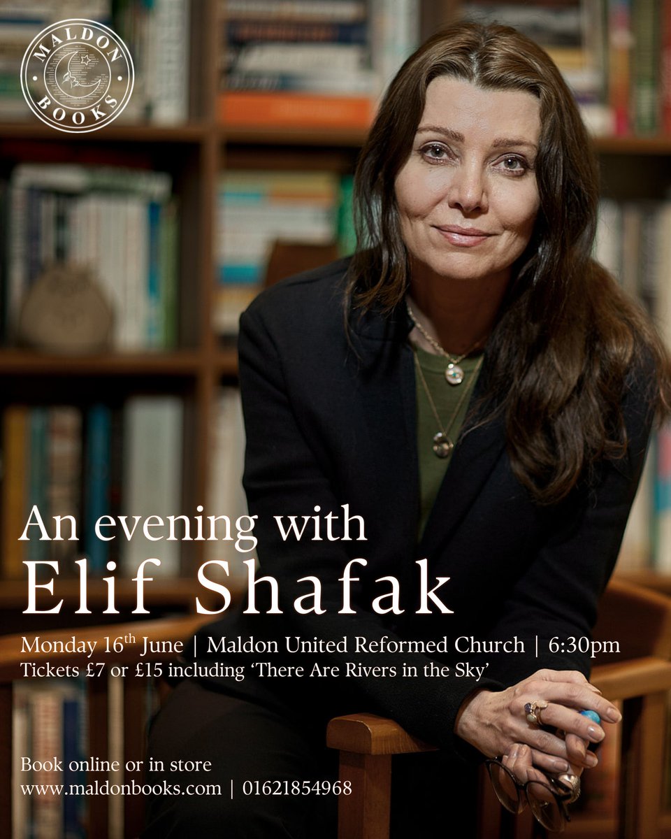 We're so excited to welcome <a href="/Elif_Safak/">Elif Shafak</a> to Maldon for an evening discussion and book signing on Monday 16th June! Event details &amp; tickets here: eventbrite.co.uk/e/an-evening-w…