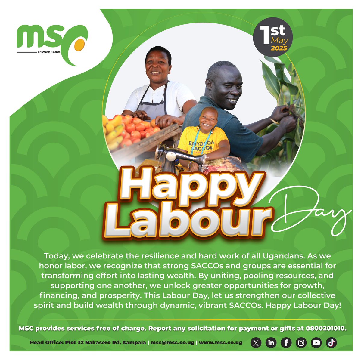 MSCuganda's tweet photo. Happy #LabourDay Uganda! Today we salute the resilience of our people. Strong SACCOs turn effort into wealth—uniting, saving, and supporting each other opens doors to growth and prosperity. Let’s build together! 💪🏽 #SACCOs #WealthCreation
@HonKyeyune @KagutaMuseveni @MatiaK5 @mofpedU @OPMUganda @PSF_Uganda @mtic_uganda @Emyooga_Program @NRMOnline @PRAU_Uganda @StateHouseUg @MoLGUganda @newvisionwire @Parliament_Ug