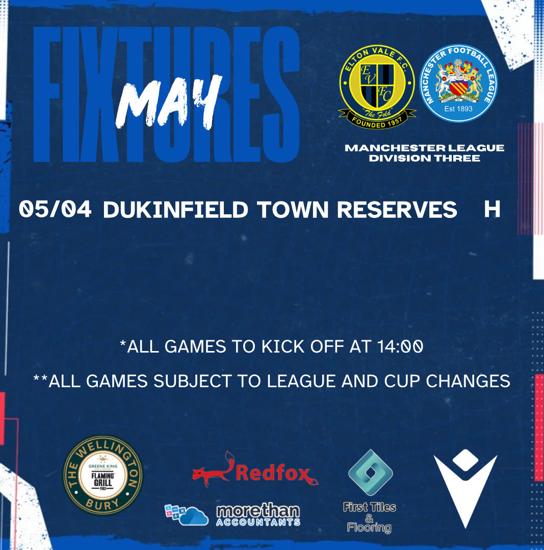 Elton Vale FC (@eltonvalefc) on Twitter photo 🔵⚫️⚽️May Fixtures🔵⚫️⚽️
Here are the fixtures scheduled for the last month of the 24/25 season !
All support is welcome ! 🤝
<a href="/DukiTownYouthFC/">Dukinfield Town & Youth FC</a> <a href="/pennington_fc/">Pennington Football Club</a> <a href="/Uppermill_FC/">Uppermill FC</a> <a href="/WalshawSportsFC/">Walshaw Sports FC</a>
#UTV🔵⚫️ 🔵⚫️⚽️May Fixtures🔵⚫️⚽️
Here are the fixtures scheduled for the last month of the 24/25 season !
All support is welcome ! 🤝
<a href="/DukiTownYouthFC/">Dukinfield Town & Youth FC</a> <a href="/pennington_fc/">Pennington Football Club</a> <a href="/Uppermill_FC/">Uppermill FC</a> <a href="/WalshawSportsFC/">Walshaw Sports FC</a>
#UTV🔵⚫️