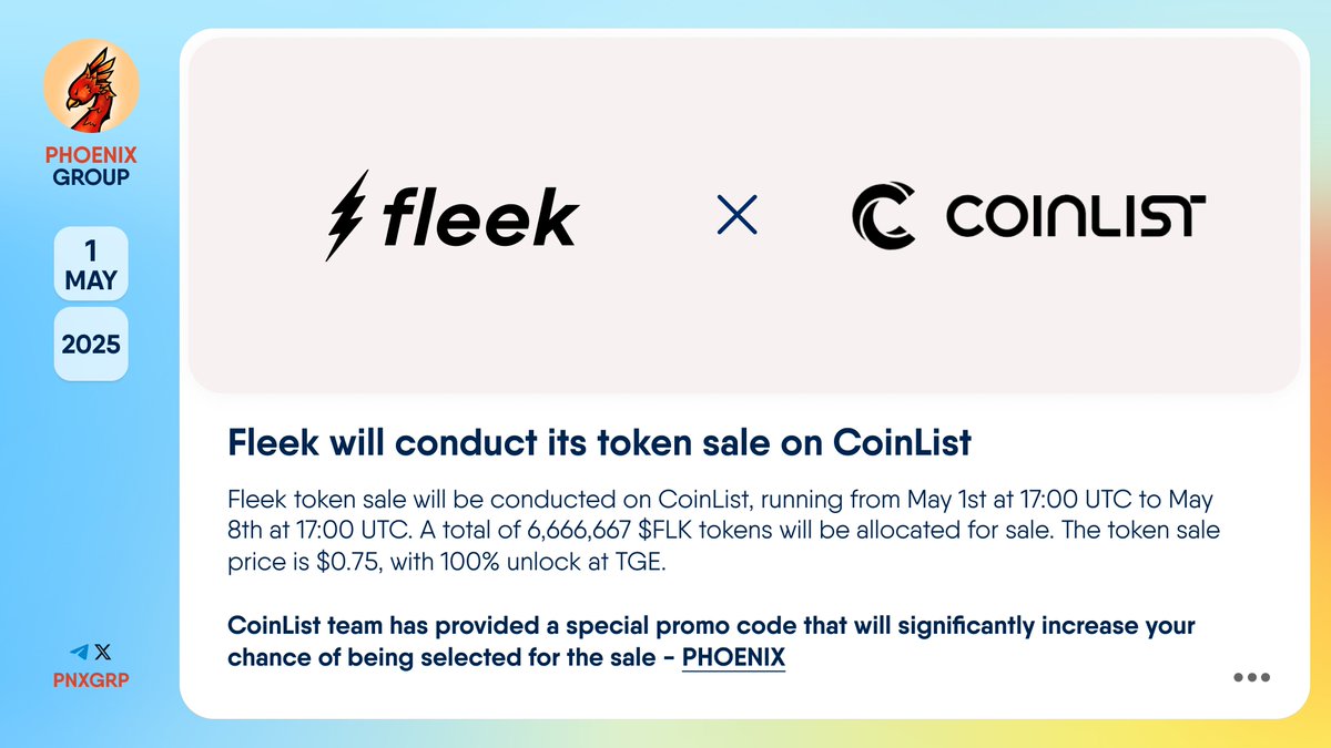 🔥 @Fleek will conduct its token sale on @CoinList ❗️EXCLUSIVE FOR PHOENIX  SUBSCRIBERS❗️ CoinList team has provided a special promo code that will  significantly increase your chance of being selected for the