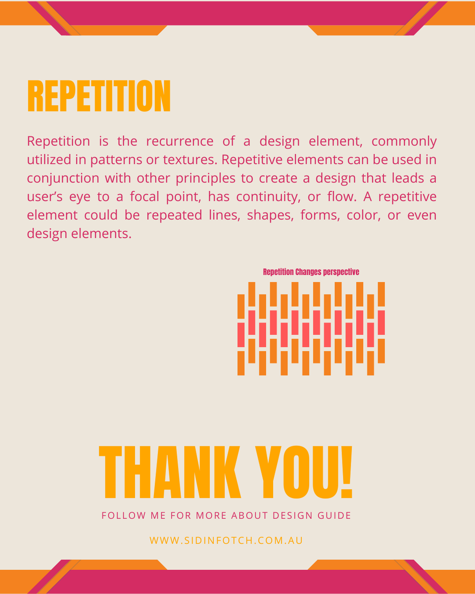 🎨 3 Principles of Great Design:
 ✅ Unity
 ✅ Balance
 ✅ Repetition
Design smarter, not harder. Swipe to see how these shape powerful visuals!
 👉 sidinfotch.com.au
 #DesignTips #GraphicDesign #VisualDesign #SidInfotech