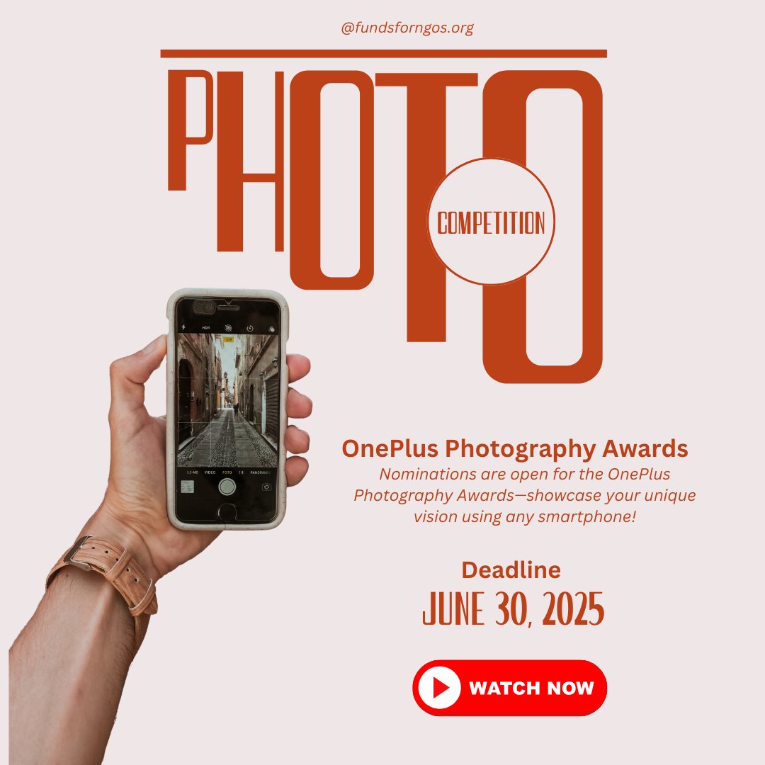 fundsforngos's tweet photo. OnePlus Photography Awards 2025
Submit your best mobile photos and win $10,000 + a OnePlus 13
🌍 Open to all smartphone users globally
🎯 Deadline: June 30, 2025

▶️ Watch now:
https://t.co/N555pRkYHq

#OnePlusPhotographyAwards #PhotoContest #MobilePhotography #PhotographyChallenge #GlobalPhotography #CreativeGrants #PhotographyOpportunity #FundsforNGOs #OpenCall2025 #SmartphonePhotography