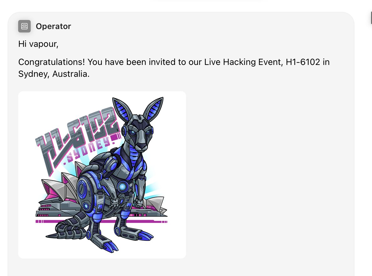 #h16102 Hopefully no issues with the visa <a href="/Hacker0x01/">HackerOne</a>