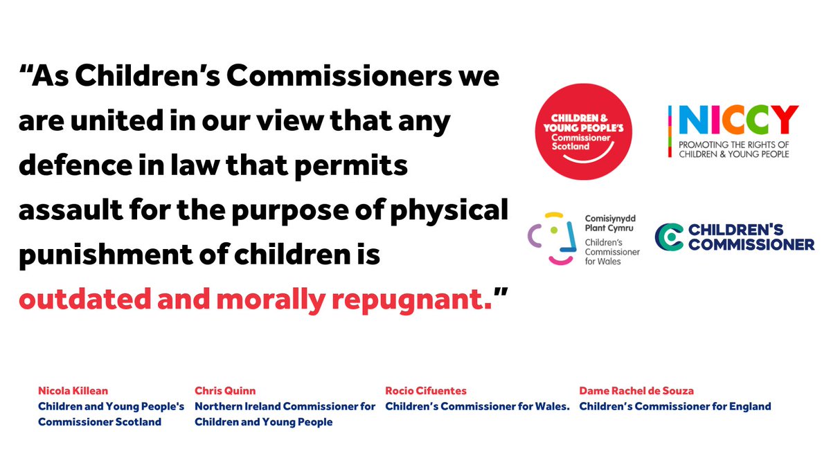 UK Commissioners call for equal protection for all UK children. 🏴󠁧󠁢󠁳󠁣󠁴󠁿 was first to ban physical punishment; as did Wales. Children in England &amp; N Ireland are still not protected. All children deserve the same protection from violence as adults.

Statement: bit.ly/4jAwgXh