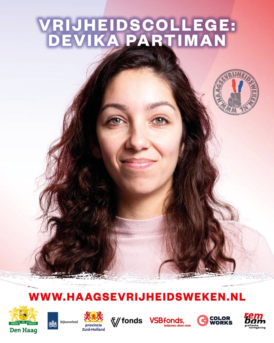 Tijdens de Haagse Vrijheidsweken zijn er ruim 140 activiteiten die allemaal te maken hebben met vrede, oorlog, vrijheid en onvrijheid. Zo kan je op woensdag 7 mei naar een Vrijheidscollege van Devika Partiman in de Centrale Bibliotheek Den Haag. Info: haagsevrijheidsweken.nl
