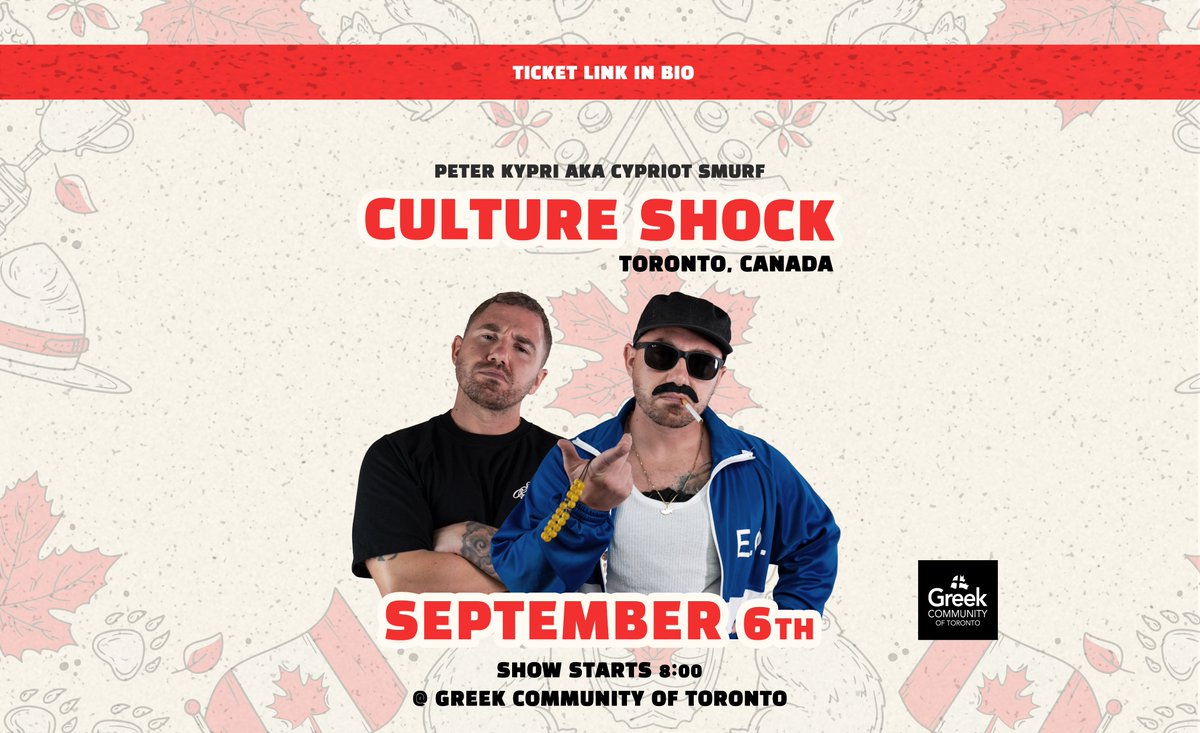 🇨🇦 TORONTO! It’s happening!
I’m bringing Culture Shock to the Greek Community of Toronto on September 6th! 🎤
🎟️ Tickets are on sale now → ti.to/cypriot-smurf/…
🔥 Early bird tickets available until the end of May! Don’t miss out it’s going to be an epic night! 🇨🇾🇬🇷