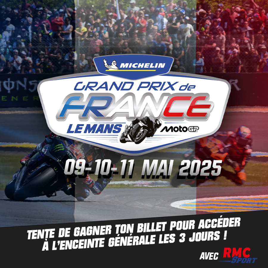RMCsport's tweet photo. Jeu concours 🎁

🏍 RMC Sport t'offre tes places pour les 3 jours du Michelin Grand Prix Moto du Mans qui aura lieu du 9 au 11 mai 2025 ! L'entrée est gratuite pour les -16 ans.

📲 Pour participer, RT + follow @RMCsport, et laisse un petit mot gentil en commentaire. https://t.co/ZMLToFAjD9