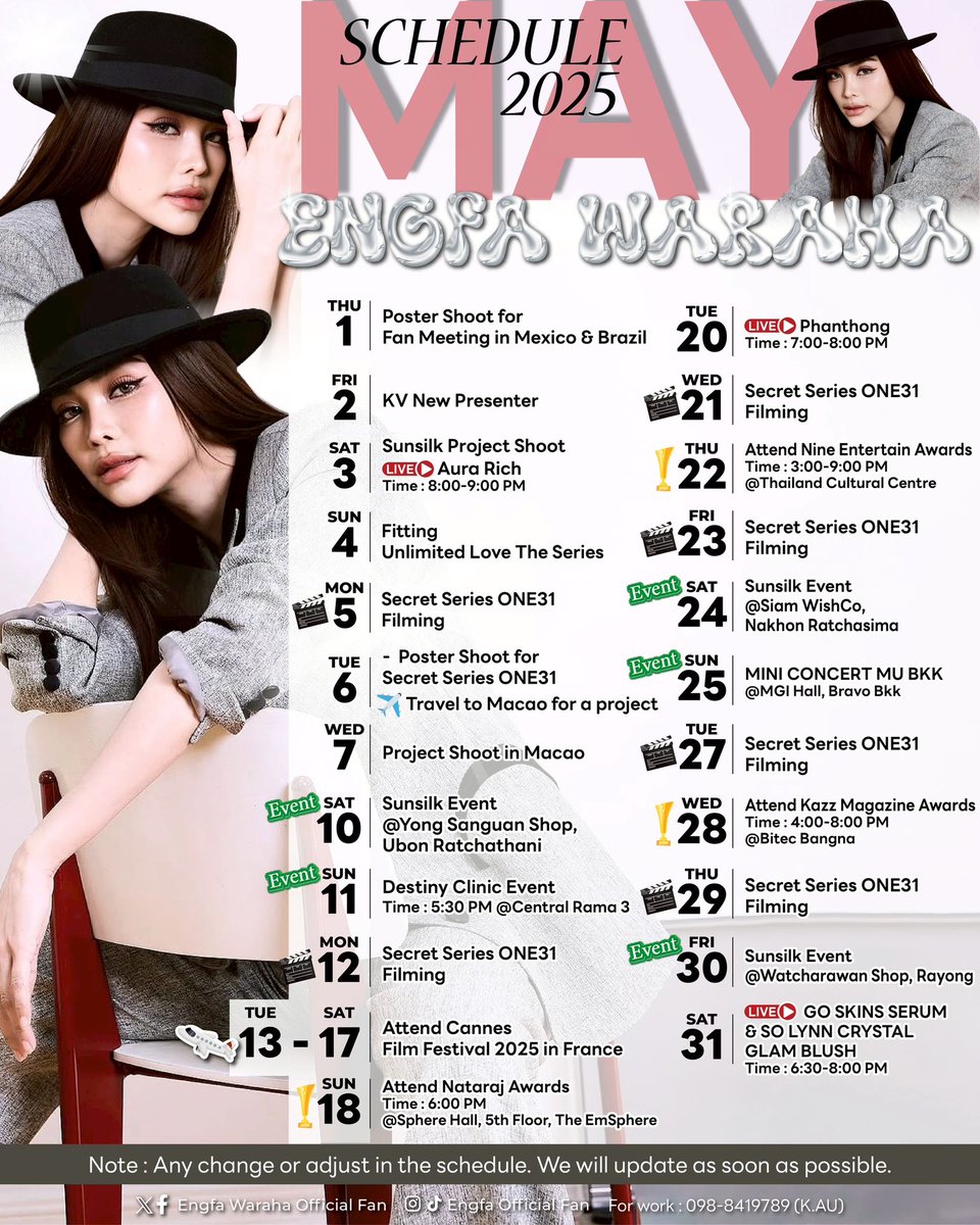 engfadom's tweet image. 💖 UPDATE ENGFA SCHEDULE MAY 2025 💖

📆 Date : 02 MAY 2025
📸 : KV New Presenter

🪄ถ้างานมีการเปลี่ยนแปลง หรืออัปเดตเพิ่มเติม จะแจ้งให้ทราบอีกครั้งค่ะ 
 
🪄For Interfans, If there is any change, we will update to everyone later. 
 
ENGFA FANTASTIC ACTRESS01 
#อิงฟ้ามหาชน…