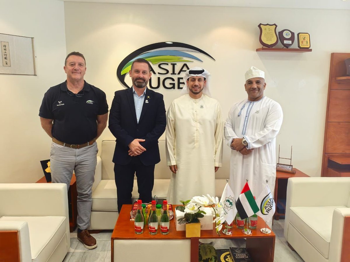 Strengthening Rugby’s Reach. 🤝🇴🇲🇦🇪

Asia Rugby President Qais Al Dhalai hosted Nabil Al Busaidi, Chairman of the Oman Rugby Committee, and Joseph Rafferty, Events Director at Oman Sail, at Asia Rugby HQ to explore strategic collaboration.

Together with CEO Benjamin van Rooyen,