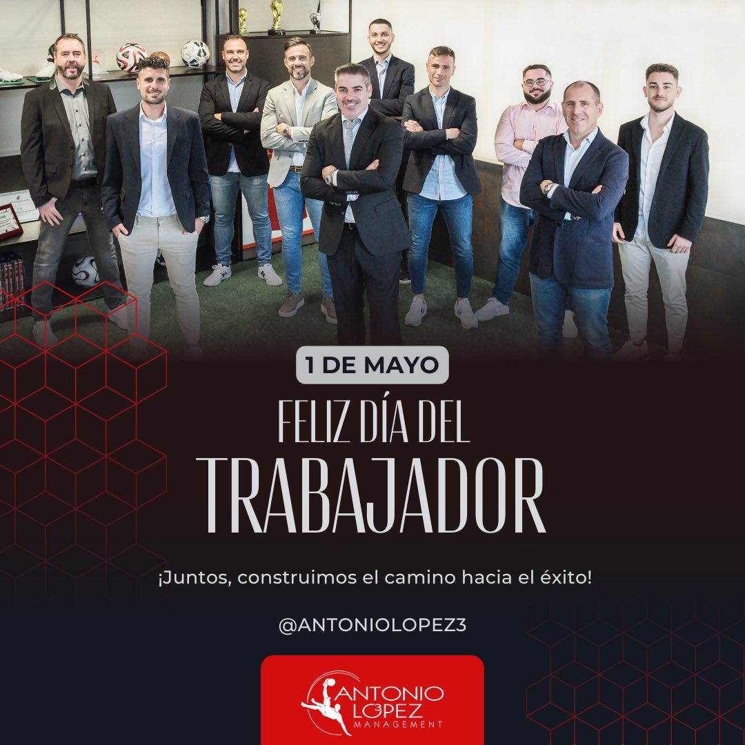 antoniolopezmng's tweet photo. 🥳 Desde #ALManagement querernos desearos un feliz #DíaDelTrabajador.
🙌🏼 Especialmente a los nuestros, que hacéis crecer cada día nuestra agencia con vuestro esfuerzo y sacrificio.
🫂 #FamilyAL https://t.co/YdDCN4k06S