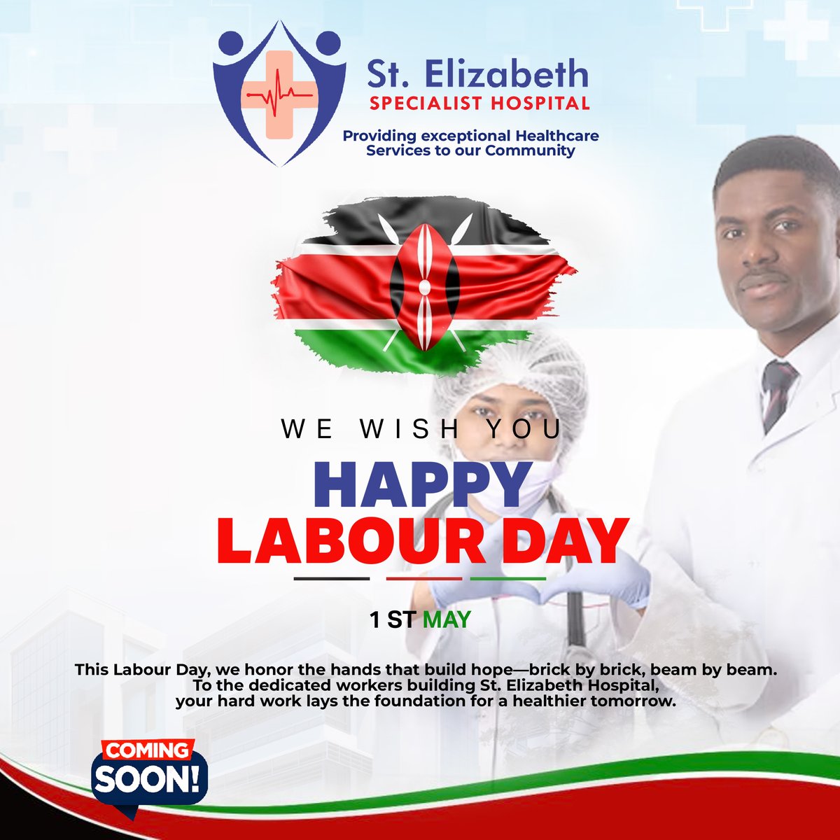 Seshopital's tweet photo. This Labour Day, we honor the hands that build hope—brick by brick, beam by beam. To the dedicated workers building St. Elizabeth Hospital, your hard work lays the foundation for a healthier tomorrow. Stay tuned for our special tribute #labourday https://t.co/om9xFp0PYQ