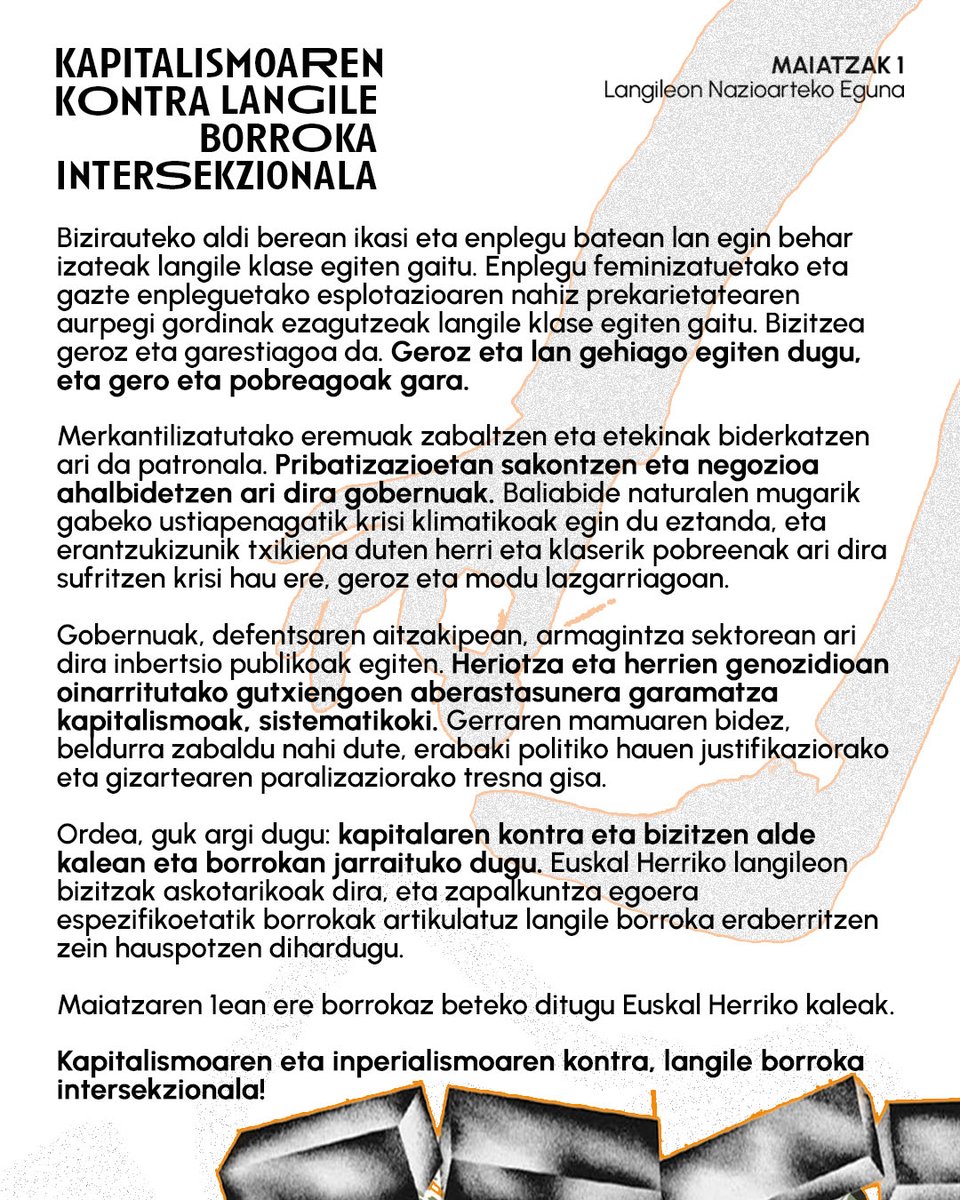 EHGFeministak's tweet photo. ⛓️‍💥  Kapitalismoaren kontra langile borroka intersekzionala! https://t.co/B4Ar78dlej