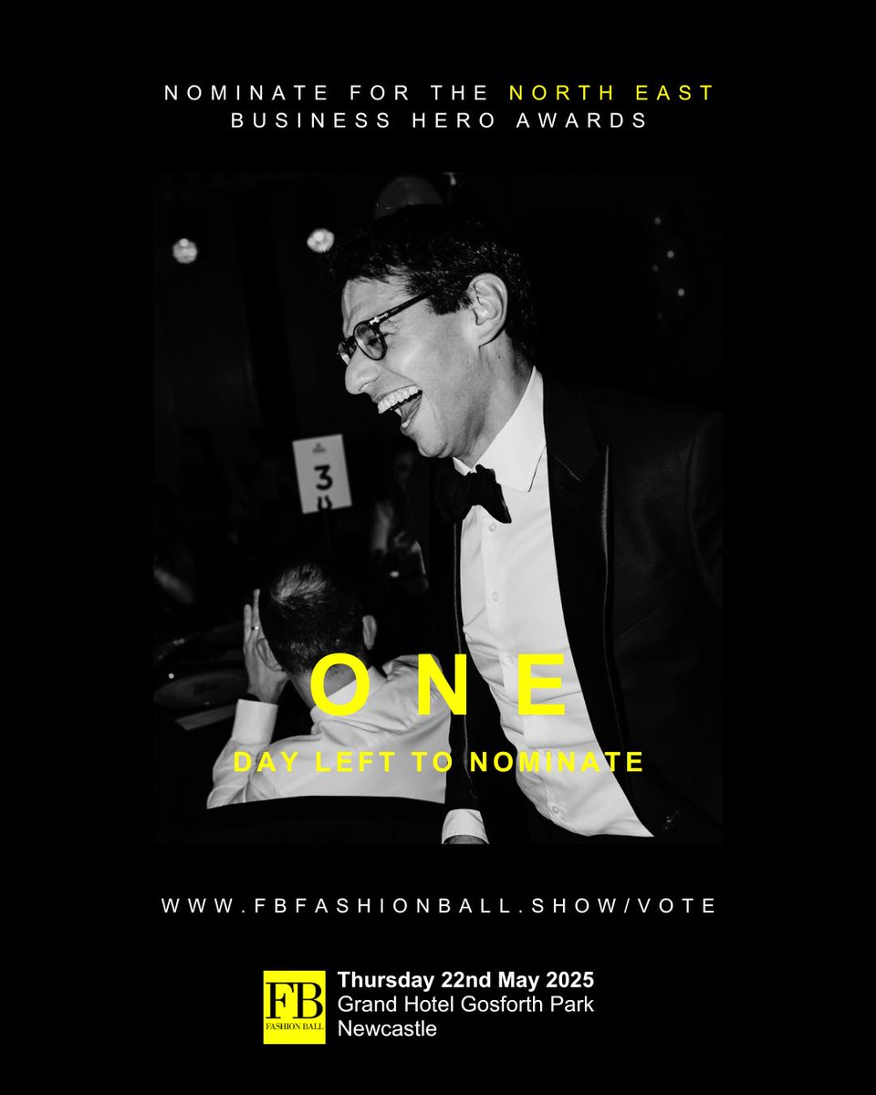 Nominations for the North East Business Hero Awards are closing this tomorrow at midnight ... so get nominating! 

Head to fbfashionball.show/vote to nominate today! 
#fbfashionball