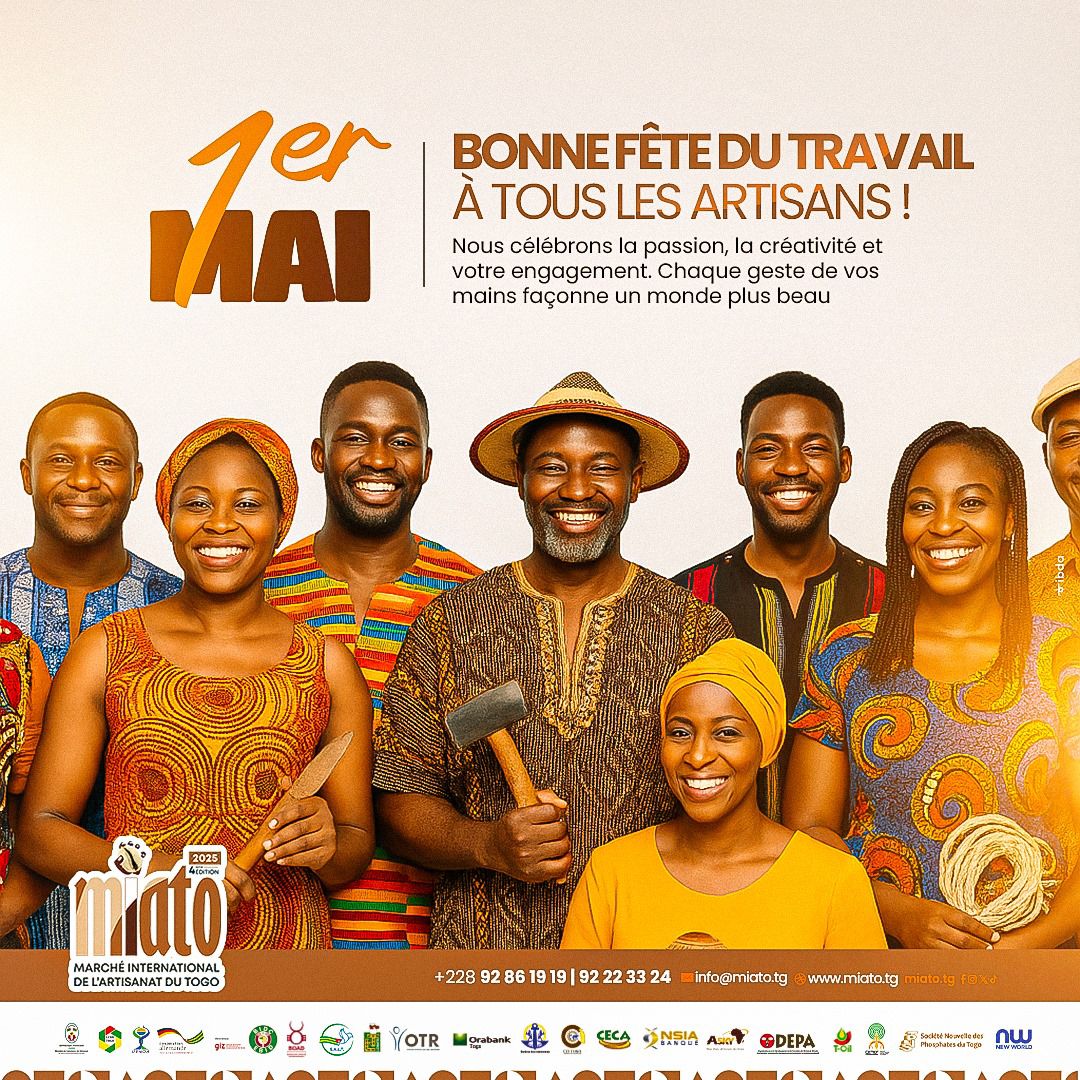 🛠️ Bonne fête du travail à tous !

Merci à ceux qui, chaque jour, font avancer le Togo avec passion et savoir-faire 🇹🇬✨

#FêteDuTravail #MIATO2025 #TravailEtFierté