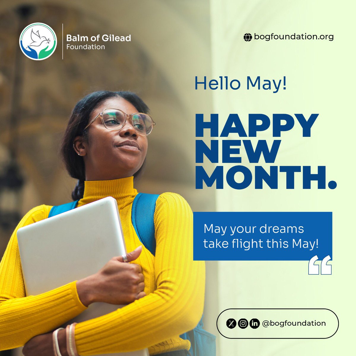 bogfoundation's tweet photo. Q2 is underway! Your dreams are valid, progress is growth, and we're rooting for you. 

#May brings healing, wholeness, joy, and courage. May your efforts take shape and vision soar. 

HAPPY NEW MONTH 

#bogfoundation #NewMonth #HappyNewMonth https://t.co/ZKlHQ8OXOe