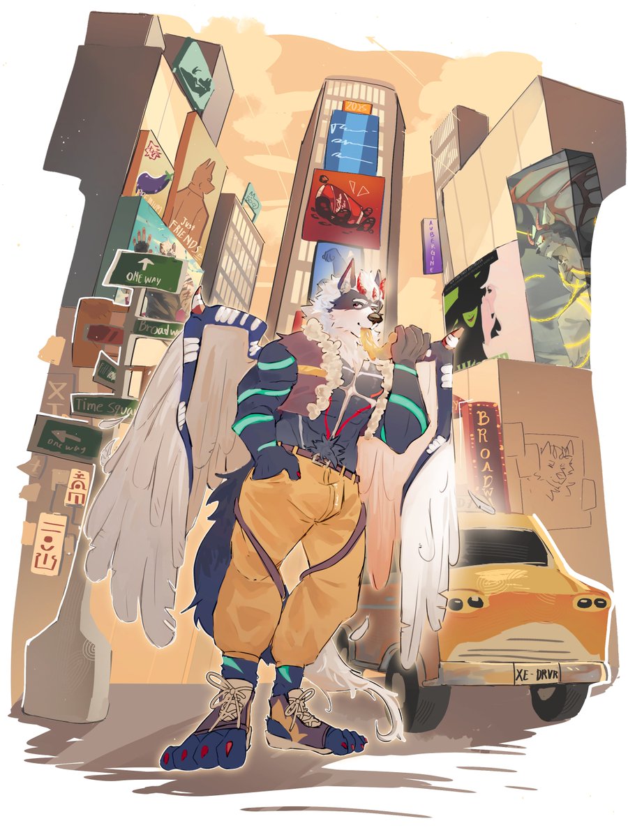 Grieverez's tweet photo. D R E V M S

🎨:@_Bluelocks_ 
#FWA2025 #VeerZ #Eyvind #Commission #wolf #lion #wings #journey #newyork #timessquare #broadway #feathers #hope #travel #dreams #furry #fursona #twitch #streamer #SGFur #art #FursuitFridays #Digitalillustration #illustration https://t.co/xWfeE4IT3E