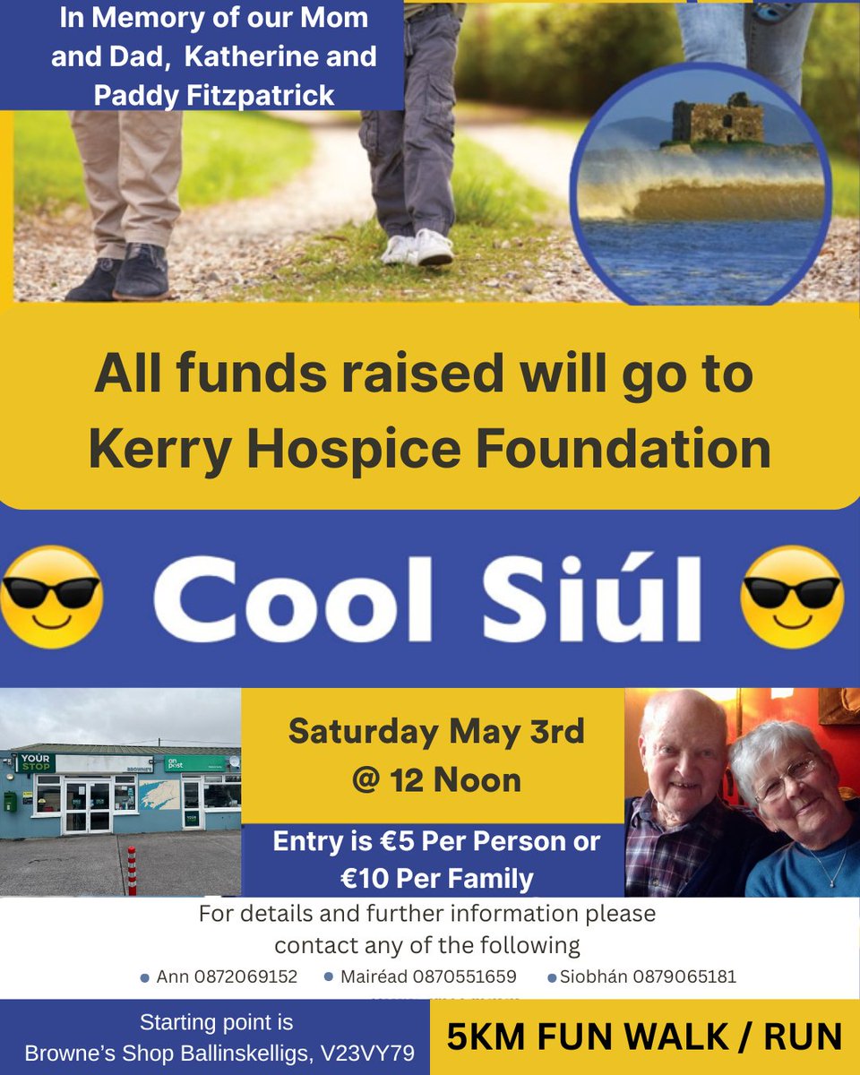 Anneenol's tweet photo. Join us this Saturday in aid of @kerryhospice @Ballinskellig @radiokerry Refreshments afterwards at Browne's shop 😎 https://t.co/7LP4OHshSt