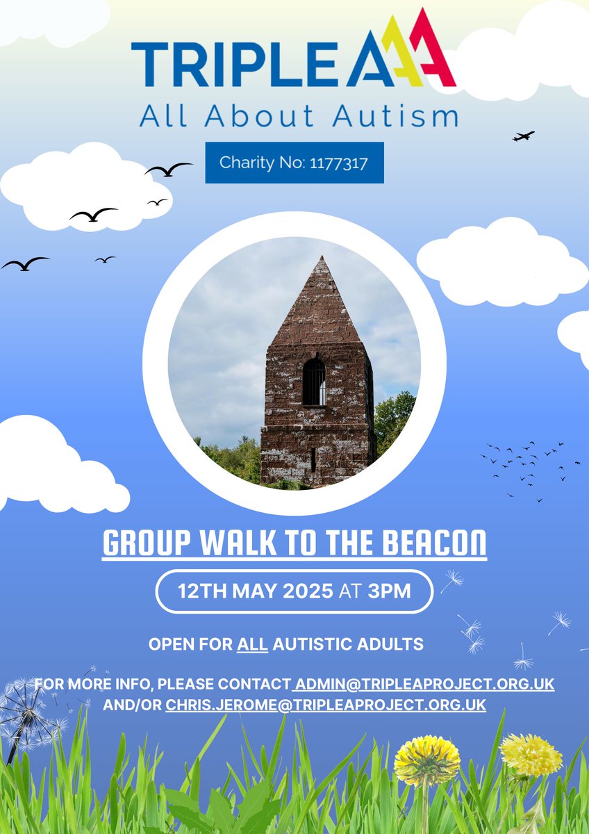 Triple A Project (@tripleaproject) on Twitter photo Triple-A is launching a new walking group for autistic adults in Cumbria. Our first walk will be on 12th May 2025 at 3 pm, near Penrith. Please see the enclosed flyer for more info or email admin@tripleaproject.org.uk, and we look forward to meeting you there! Triple-A is launching a new walking group for autistic adults in Cumbria. Our first walk will be on 12th May 2025 at 3 pm, near Penrith. Please see the enclosed flyer for more info or email admin@tripleaproject.org.uk, and we look forward to meeting you there!