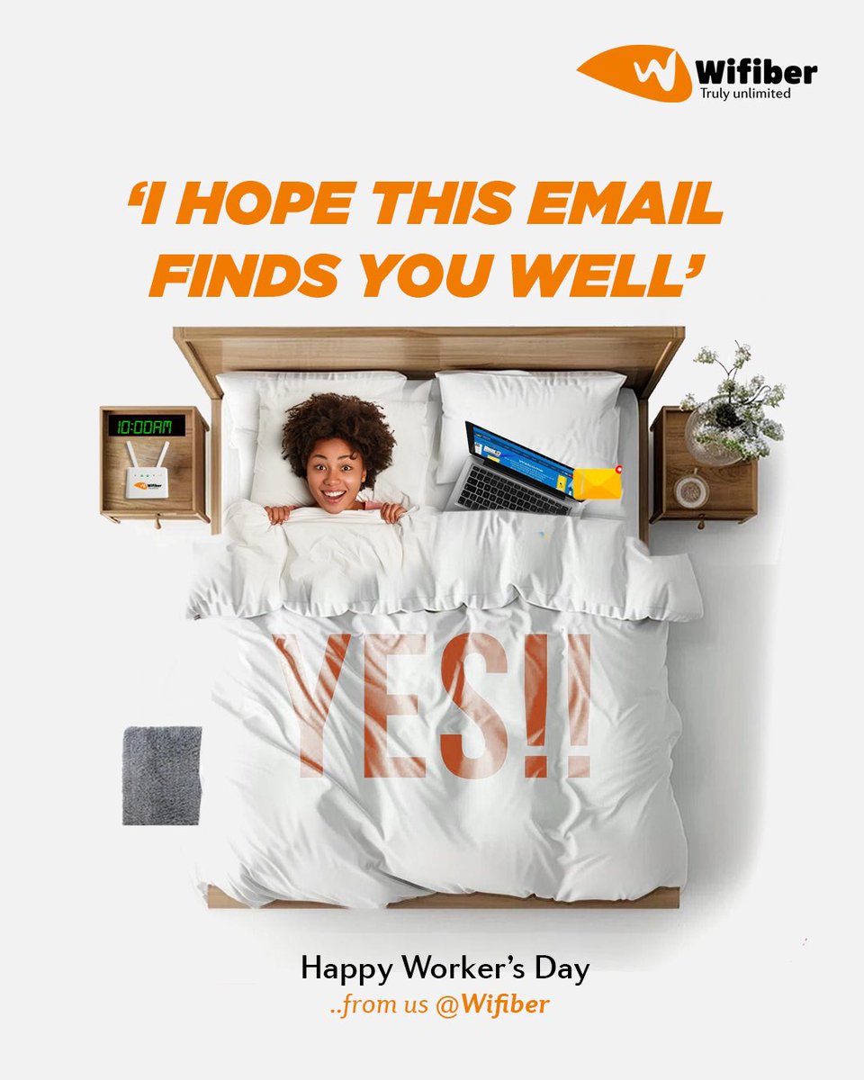mywifiber's tweet photo. Workers are the backbone of progress. 
Happy Workers' Day to all our amazing individual staff for their hardwork and dedication, we celebrate you all with gratitude and love. Happy workers’ Day!.

From all of us at Wifiber 🧡💼.
#wifiber #trulyunlimited #HappyWorkersDay https://t.co/EQSYOtnJ4f