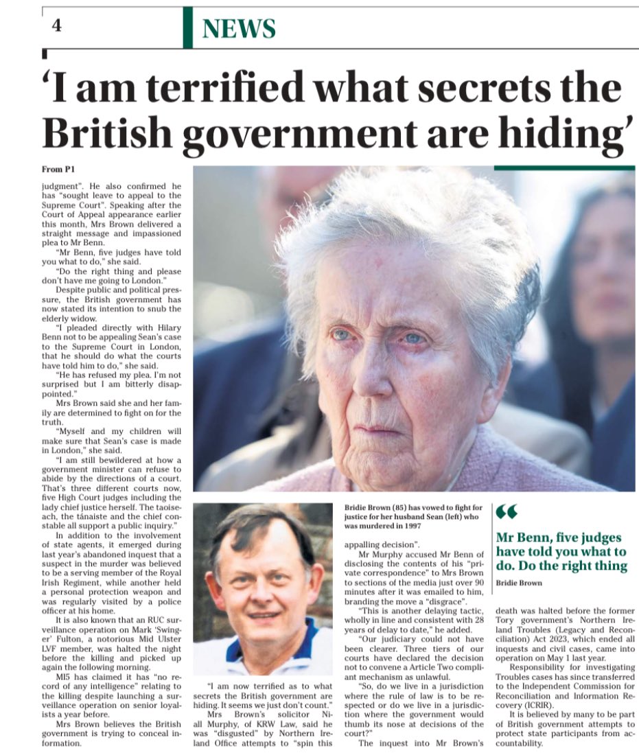 Bridie Brown’s campaign to expose the collusion of British government’s state agents working hand in glove with the RUC and British Army to murder her husband Sean Brown