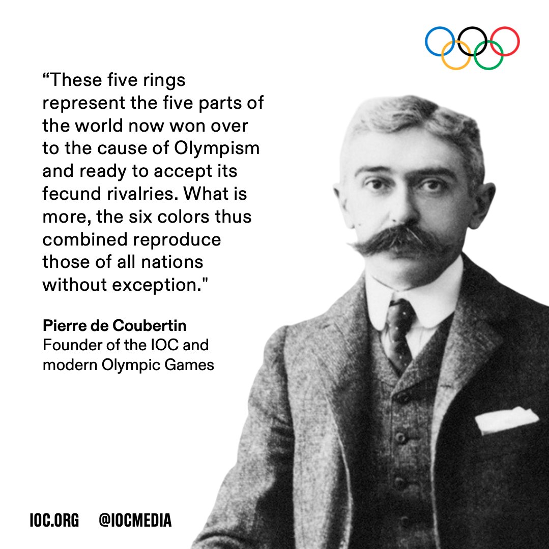 First introduced in 1913 and based on a hand-drawn design by Pierre de Coubertin, the Olympic rings weren't just designed to symbolise each continent; they represent each and every nation too. How so?

The IOC's visionary founder #PierreDeCoubertin explains...