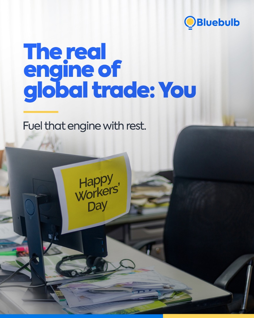 Bluebulb_UK's tweet photo. You don’t just power businesses, you power borders, books, and bottom lines. Today, we celebrate you, the real engine of global trade.
Log off, lean back, and fuel up with rest.
Happy Workers’ Day
#Bluebulb #workersday2025 #happyworkersday #workersday #may1st https://t.co/rlLhz9ct9M