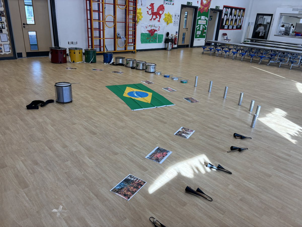 Sun is out and all set for a day of Samba workshops at Maes Y Morfa Primary 🇧🇷🇧🇷
