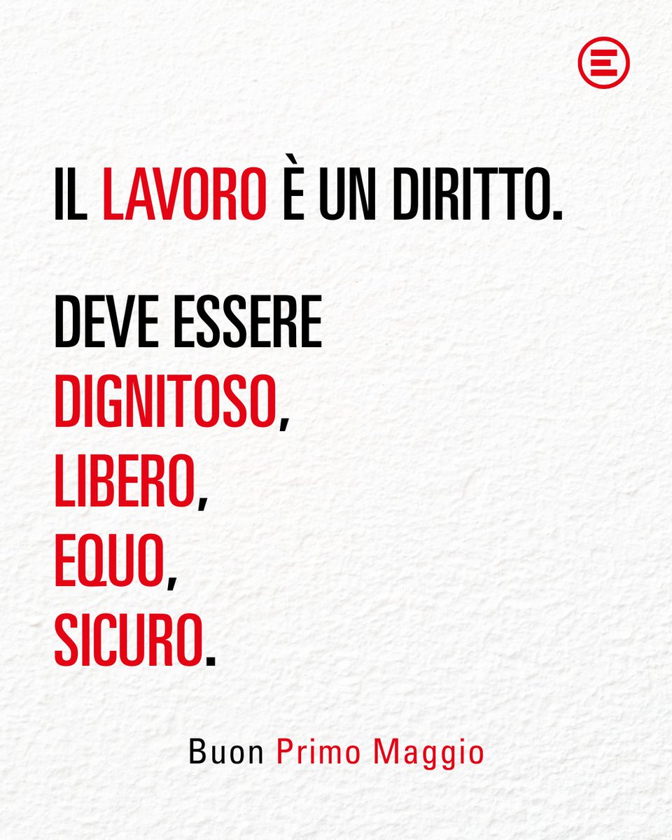 Il #lavoro è un #diritto. Deve essere dignitoso, libero, equo, sicuro.
A tutte le persone che stanno lavorando, che sono alla ricerca di un lavoro, che stanno lottando per i propri diritti. 
Buon #PrimoMaggio.