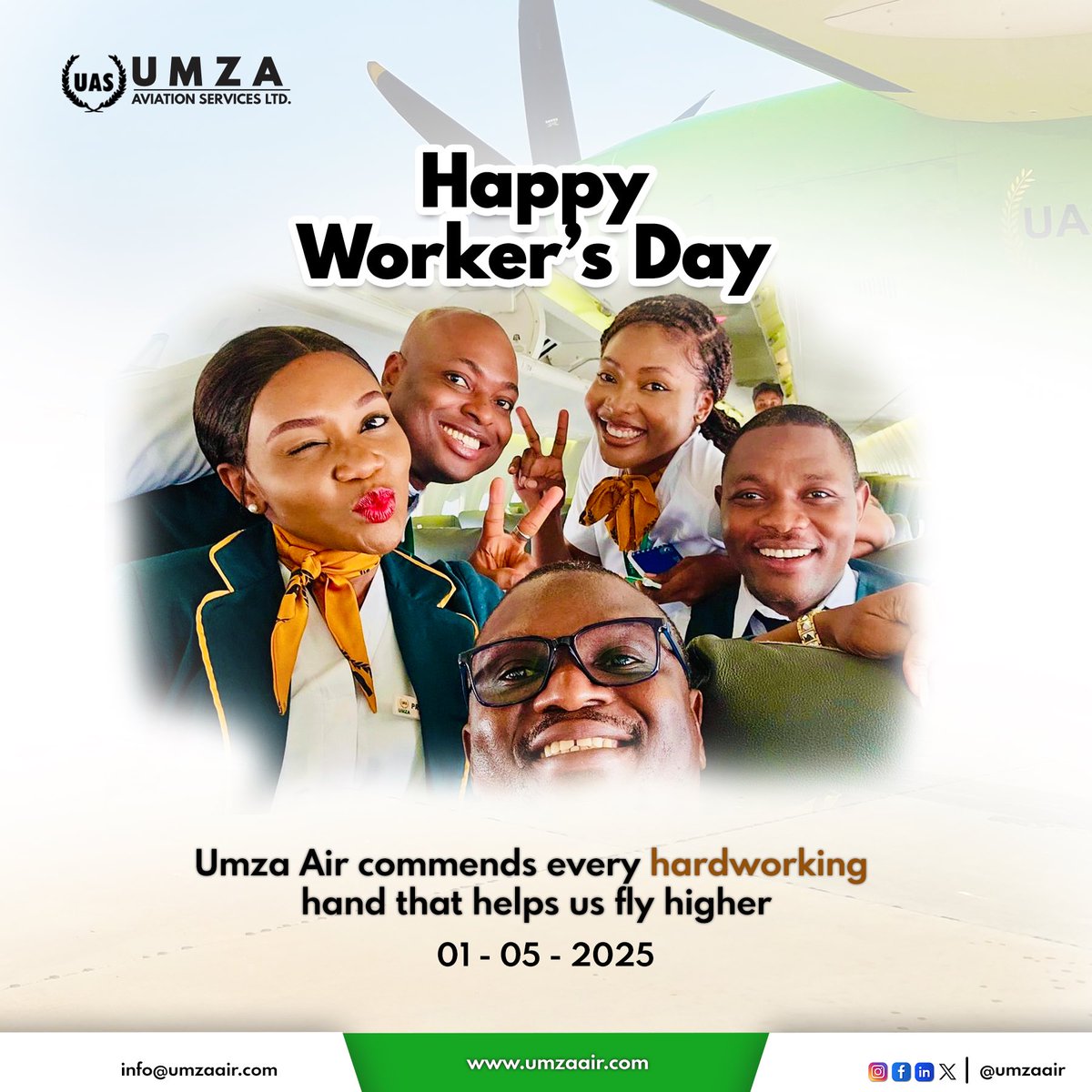 UmzaAir's tweet photo. Here's to building a better tomorrow—one shift, one smile, one flight at a time.
Happy International Workers’ Day! #WorkWithPride #TeamUmza
https://t.co/6zOCKAMzdy
#FlyUmzaAir https://t.co/AmmlpO5H8z