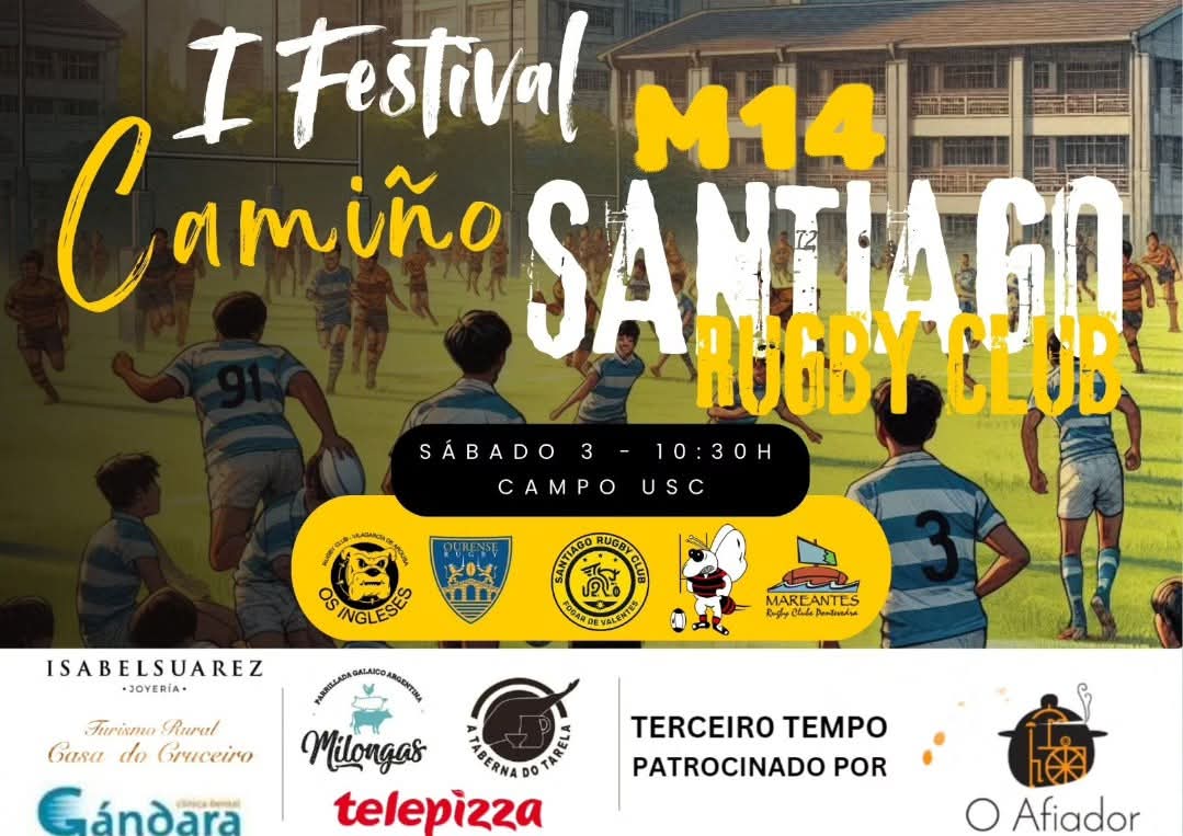 Santiago Rugby Club (@rugbysantiago) on Twitter photo Este sábado temos un evento con moitos clubes convidados! <a href="/club_ingleses/">Os Ingleses Rugby Club</a> <a href="/RugbyLalin/">Clube Rugby Coreti Lalin</a>
<a href="/mareantes/">Mareantes R.C.P.</a> e <a href="/OurenseRugby/">CampusUnivOurense</a>
Trátase do primeiro festival de rugby 7 para os M14 no campo de rugby da USC para divertirse e dar comezo á temporada de sevens!
Achégate a animar! 🖤💛 Este sábado temos un evento con moitos clubes convidados! <a href="/club_ingleses/">Os Ingleses Rugby Club</a> <a href="/RugbyLalin/">Clube Rugby Coreti Lalin</a>
<a href="/mareantes/">Mareantes R.C.P.</a> e <a href="/OurenseRugby/">CampusUnivOurense</a>
Trátase do primeiro festival de rugby 7 para os M14 no campo de rugby da USC para divertirse e dar comezo á temporada de sevens!
Achégate a animar! 🖤💛