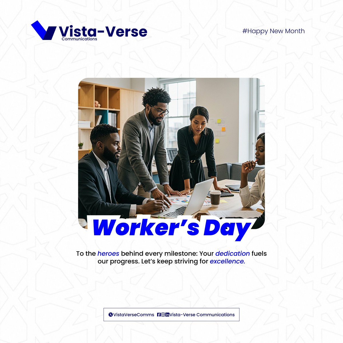 Dear Nigerian Workers, 

We, at Vista-Verse  Communications Limited, recognize your active role in nation-building, your dedication fuels our progress. Let's keep striving for excellence.

To the heroes behind every milestone, we celebrate you and happy worker's day.  #WorkersDay