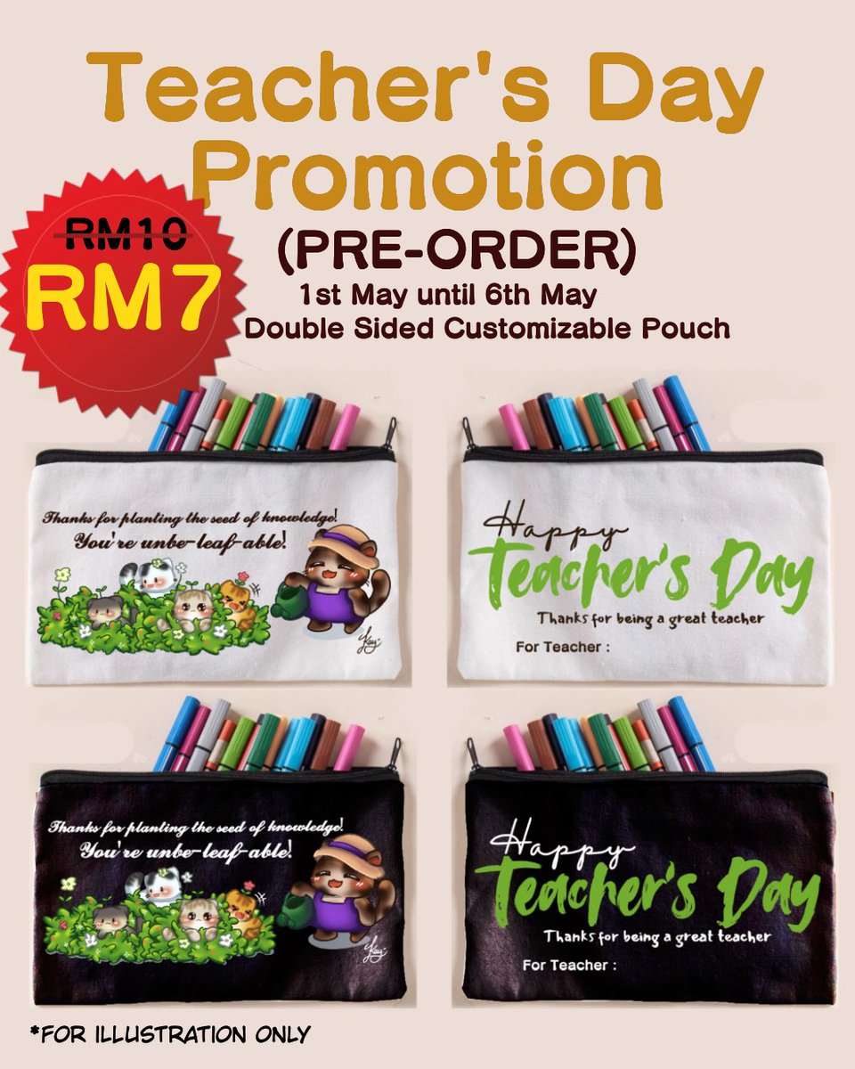kayzexTheUndead's tweet photo. TEACHER'S DAY PROMOTION!!

Celebrate your teacher's Day with adorable customizable pouch!! 30% off discount limited during teacher's day!! Dm us now to know how to place your order and customize your pouch!!

*Limited only for Malaysian https://t.co/ErkatRQKnU