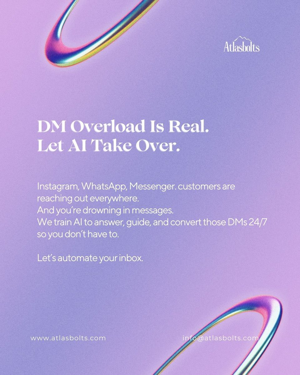 atlas_bolts's tweet image. DM Overload? Let AI Step In.

#InboxChaos #SmartSupport #ChatbotHelp #AutomateDMs #Atlasbolts
