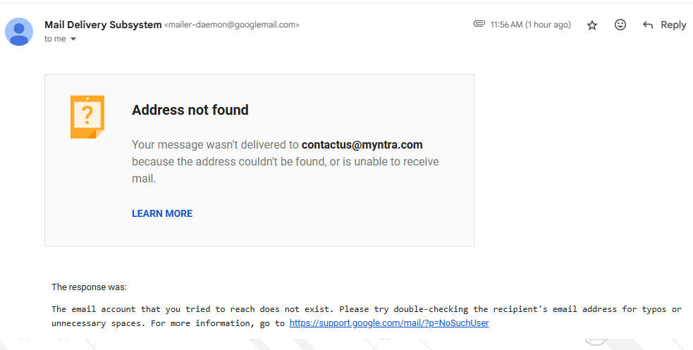 _vijaygupta's tweet photo. Hi @myntra,
Please share your customer care email ID - I'm not getting any resolution for an order via chat support.

Emails to contactus@myntra.com and communications@myntra.com failed with "Address not found." Also, calls to +91 8061561999 aren't connecting. https://t.co/lTln44yCoD