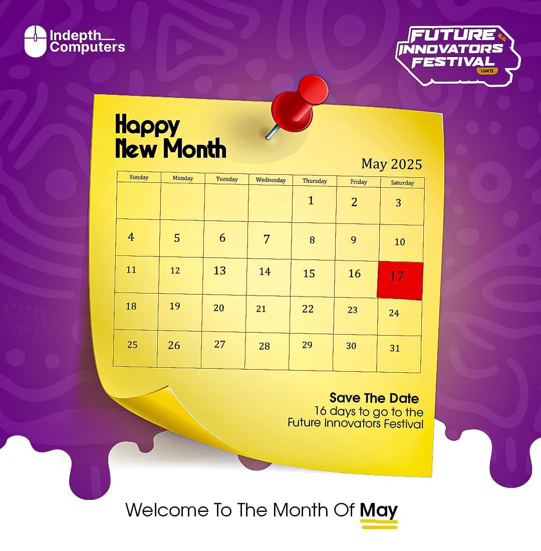 Indepthcomputer's tweet image. Happy New Month &amp;amp; Workers’ Day from Indepth Computers! 🌟
We&apos;re 16 days away from the Future Innovators Festival 2025!
Cheers to the changemakers building the future through tech &amp;amp; education. 🚀
#16DaysToGo #WorkersDay #IndepthComputers