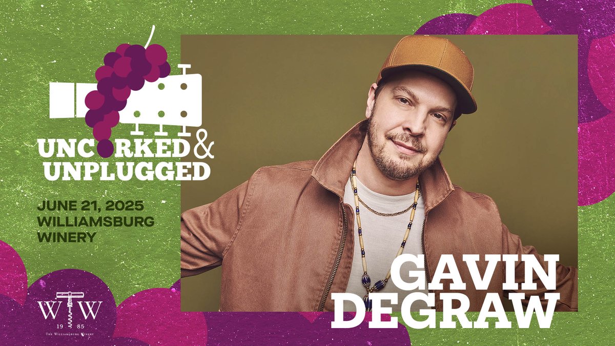 It's the return of Uncorked &amp; Unplugged! 🍇  Join us at The Williamsburg Winery on June 21st for an intimate acoustic concert with <a href="/GavinDeGraw/">Gavin DeGraw</a>!  Chairs and blankets welcome! 🍷 Tickets on sale Friday, May 2nd at 10am. VIP seating and meet &amp; greet packages will also be available.