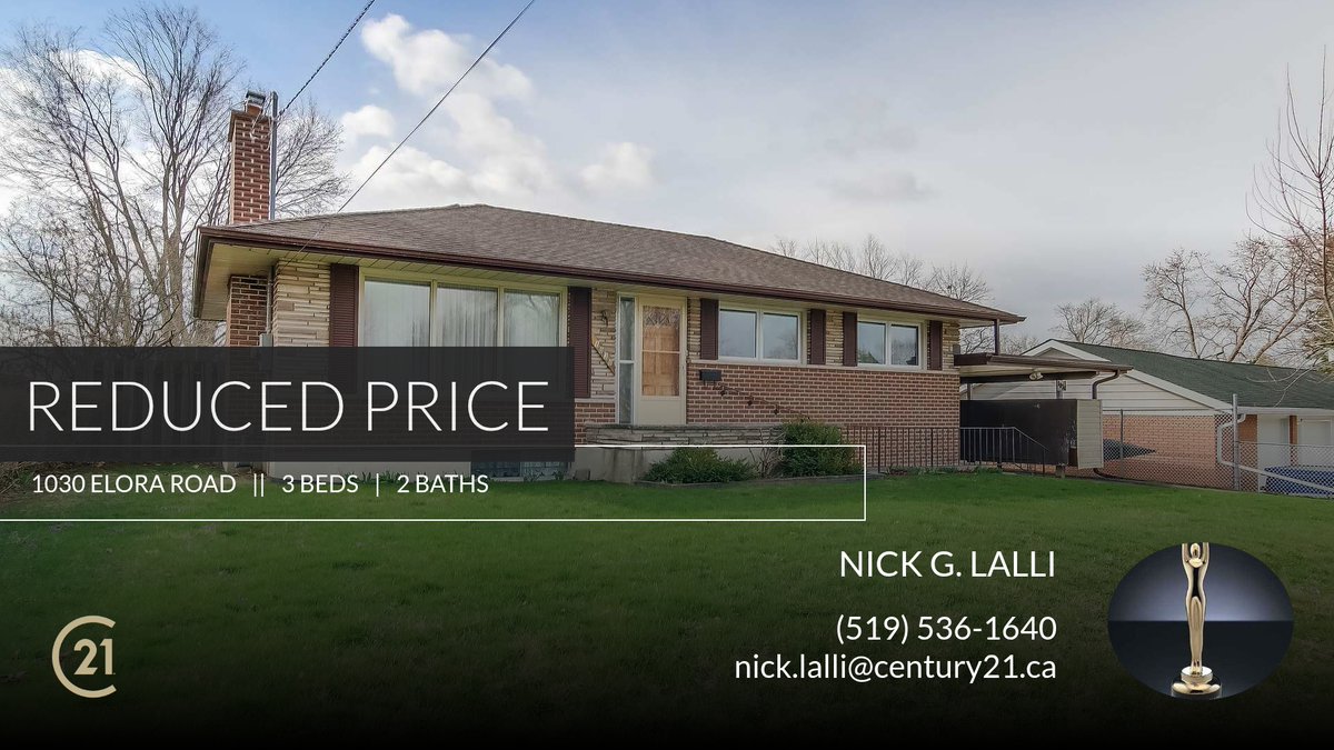 NickLalli's tweet photo. 📍 Reduced Price 📍 This recently reduced home at 1030 Elora Road in Woodstock won't last long, so, don't wait to set up a showing! Reach out here or at (519) 536-1640 for more information!

Nick G. Lalli
Broker of Record
Century 2... https://t.co/wVmlRfbUfY https://t.co/QW9lrS77bs